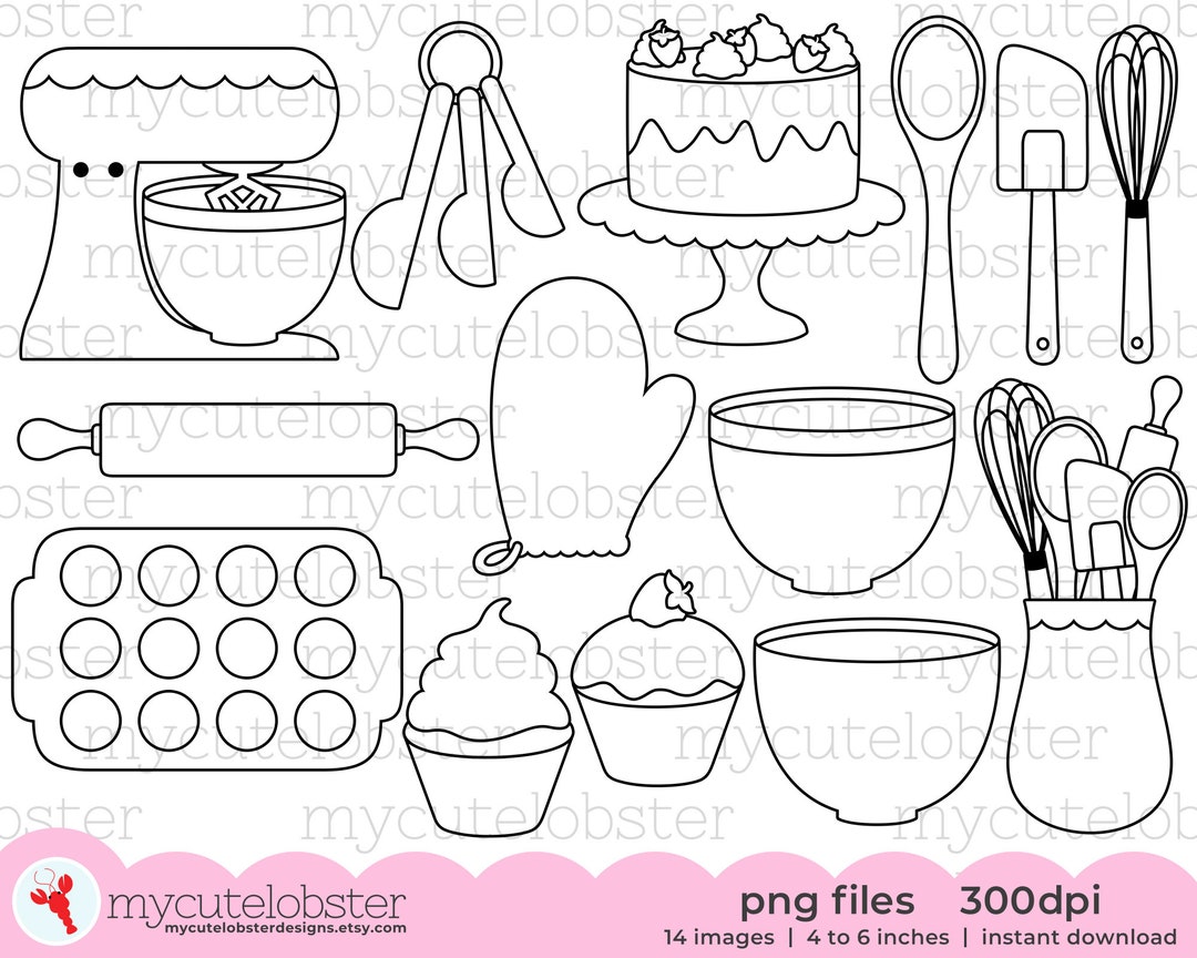 Baking Digital Stamps Baking Digital Stamp Set, Baking Outlines, Whisk ...