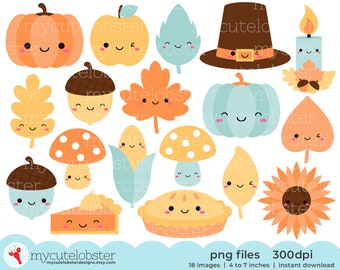 Fun Cute Thanksgiving Clipart - fall clipart, cute Thanksgiving, autumn clip art set - Instant Download, Personal Use, Commercial Use, PNG