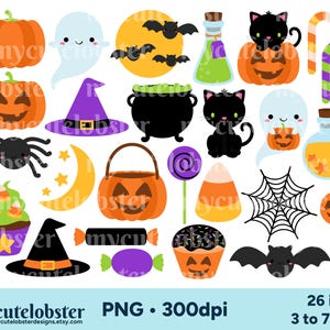Halloween Clipart - cute halloween clip art, bats, potions, cauldron, pumpkin clipart - Instant Download, Personal Use, Commercial Use, PNG