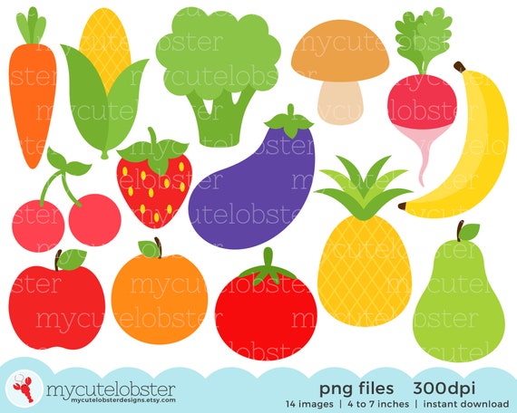 Fruits Vegetables Clipart Set Clip Art Set Of Pineapple Etsy