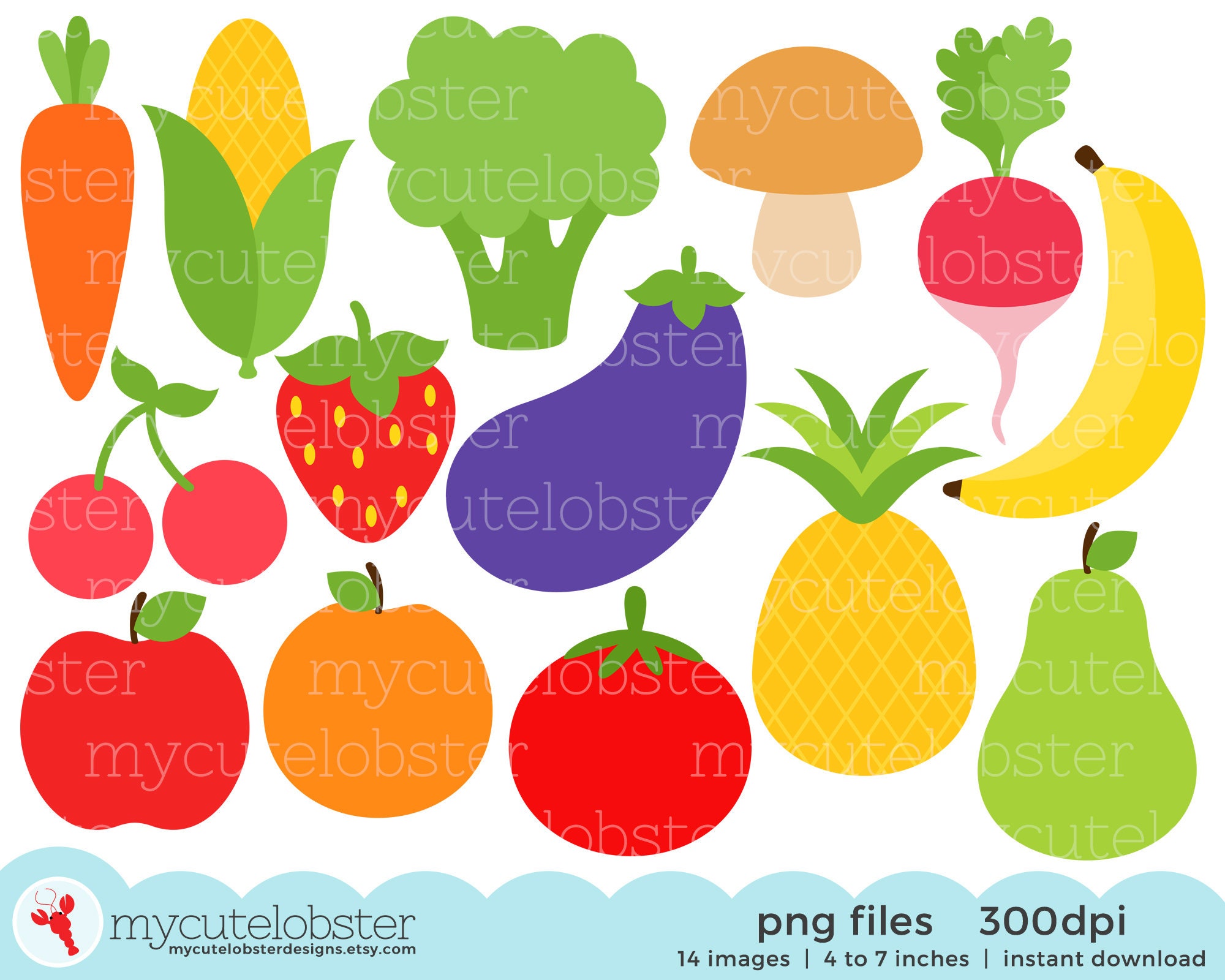 Cute Pineapple Digital Clip Art Clipart Set Personal and Commercial Use