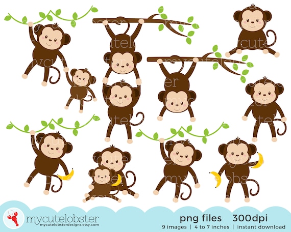Monkeys Clipart Set Clip Art Set of Cute Monkeys, Monkey, Baby, Safari,  Jungle Instant Download, Personal Use, Commercial Use, PNG - Etsy