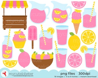 Pink Lemonade Clipart - pink lemonade stand clip art set, lemonade, lemons, drinks - Instant Download, Personal Use, Commercial Use, PNG