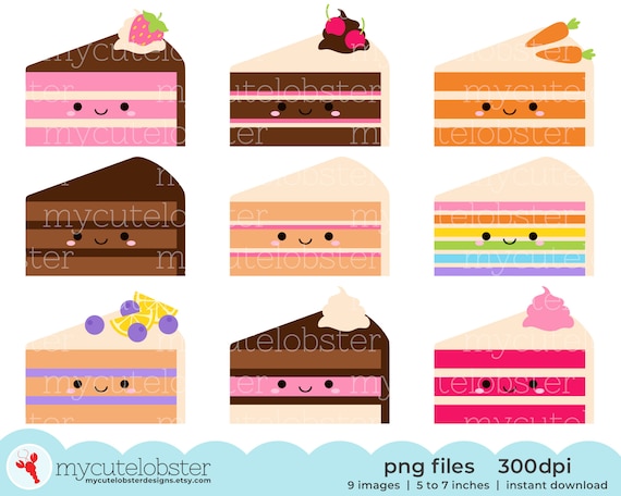 Cute Cake Slices Clipart Set of Happy Cakes, Cake Slices, Cute Cakes,  Dessert Instant Download, Personal Use, Commercial Use, PNG - Etsy