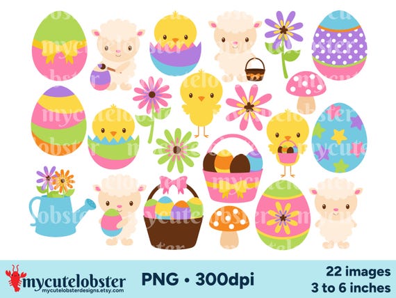 Easter Animals Clipart - animal clip art set, Easter graphics, PNG Digital Download