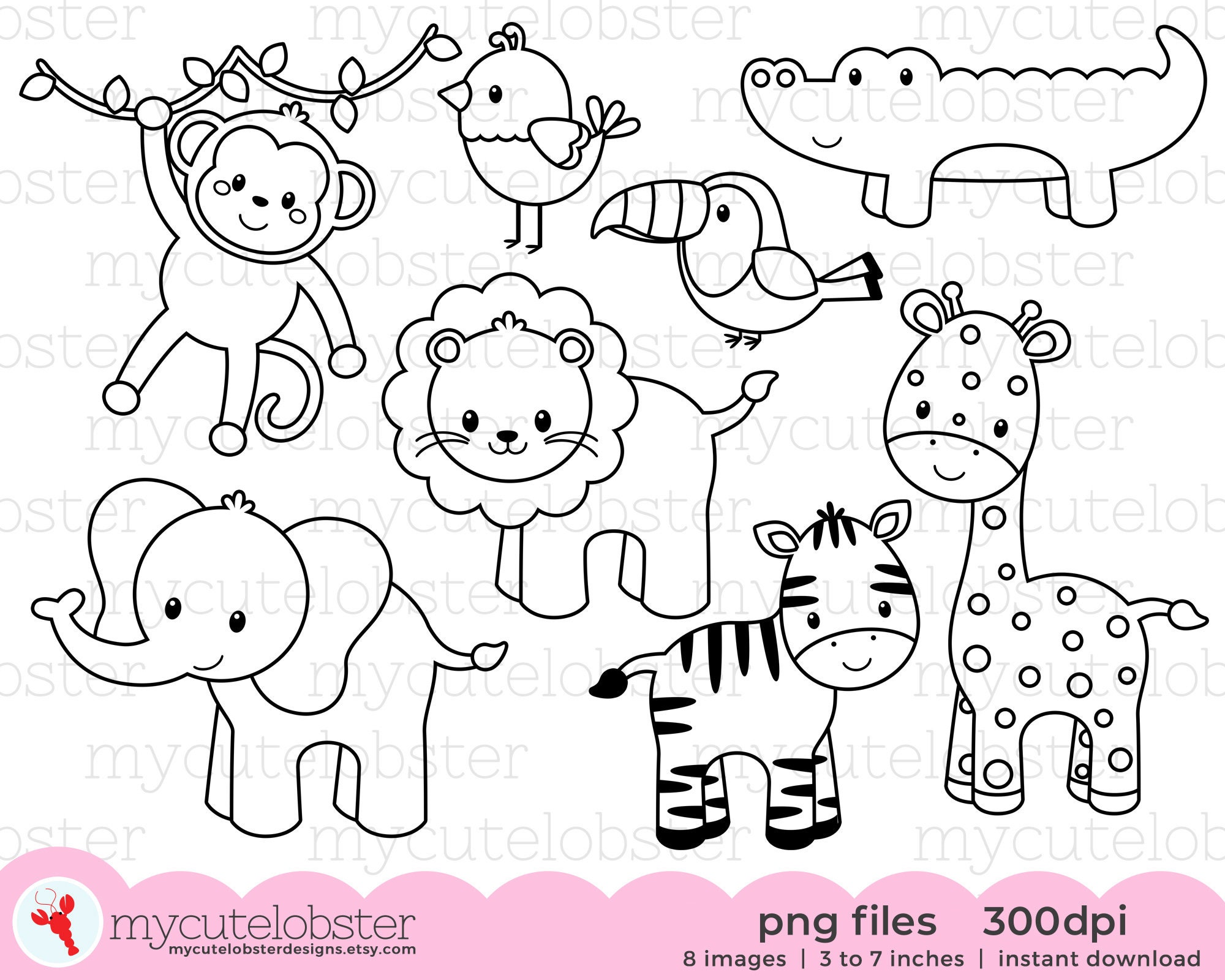 Baby Safari Animals Digital Stamps Outlines Line Art   Etsy
