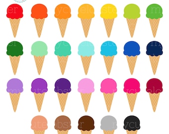 Rainbow Ice Creams Clipart Set - clip art set of ice cream cones, rainbow, summer - Instant Download, Personal Use, Commercial Use, PNG