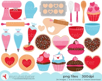 Valentine's Baking Clipart - food clip art set, cookies, love hearts, Valentine's Day - Instant Download, Personal Use, Commercial Use, PNG