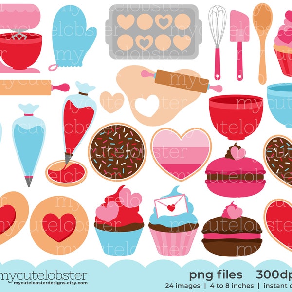 Valentine's Baking Clipart - food clip art set, cookies, love hearts, Valentine's Day - Instant Download, Personal Use, Commercial Use, PNG