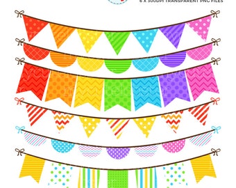 Rainbow Bunting Clipart Set - clip art set of bunting in rainbow colors - Instant Download, Personal Use, Commercial Use, PNG