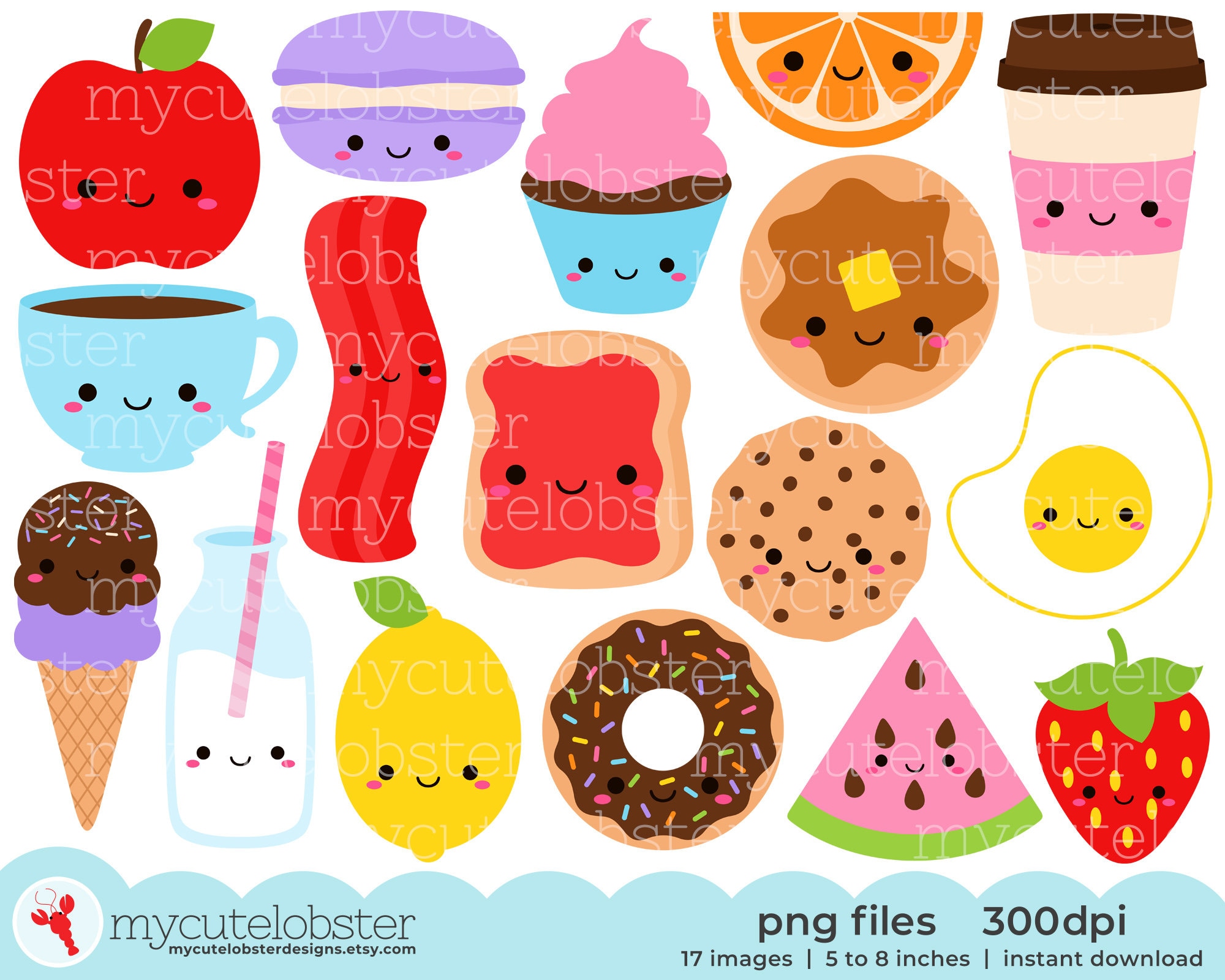 Cute Food Collection Clipart Clip Art Set of Happy Food - Etsy