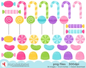 Sweets & Candy Clipart Set - clip art set of lollipops, candy, sweets, candy canes - Instant Download, Personal Use, Commercial Use, PNG