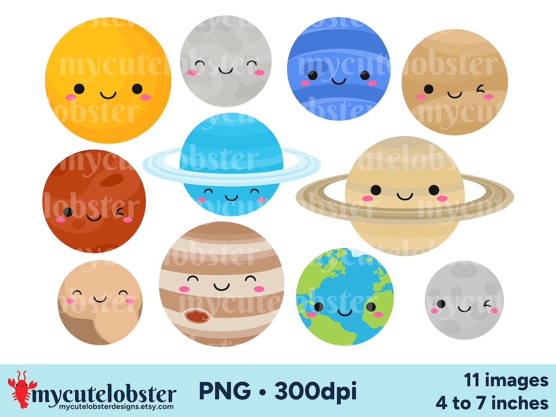 Solar System Clipart - Happy Planets Graphics, Space PNG Digital ...