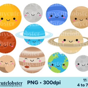 Schattig zonnestelsel clipart - planeten clip art set, ruimte, aarde, maan, Jupiter, Pluto - Instant Download, persoonlijk gebruik, commercieel gebruik, PNG