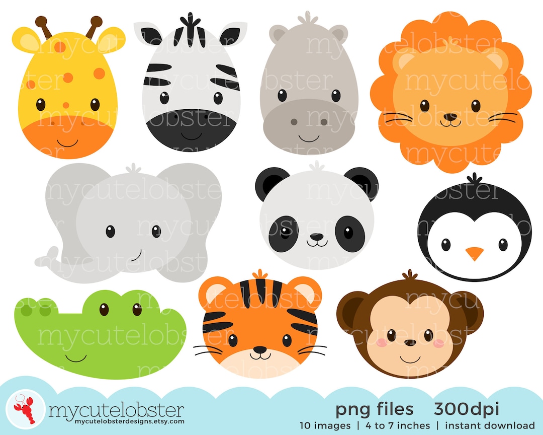 Wild Animal Faces Clipart Set Giraffe, Crocodile, Panda, Lion, Tiger, Animal  Faces Instant Download, Personal Use, Commercial Use, PNG - Etsy