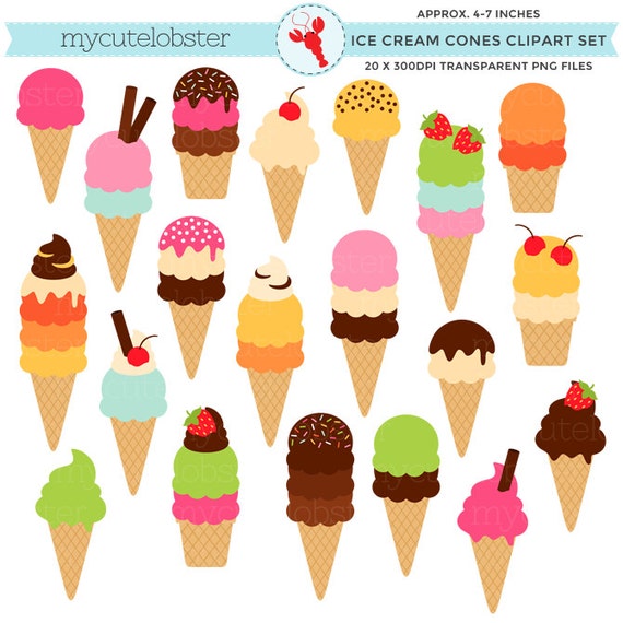 Ice Cream Cones Clipart Set Clip Art Set Of Ice Creams Etsy