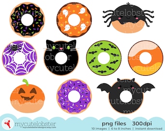 Halloween Donuts Clipart - fun donuts, cute donuts, halloween clip art, doughnuts - Instant Download, Personal Use, Commercial Use, PNG