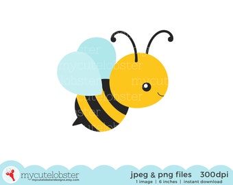 Bee Single Clipart - clip art of a cute bee, bumblebee, honey, flying bee, insect - Instant Download, Personal Use, Commercial Use, PNG