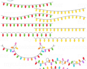 Christmas Lights Clipart Set - clip art set of string lights, christmas lights, tree - Instant Download, Personal Use, Commercial Use, PNG