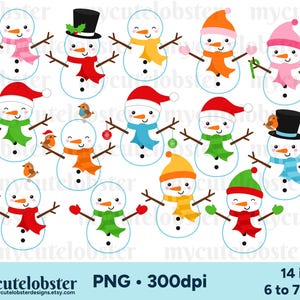 Weihnachten Schneemänner Clipart, Festliche Schneemänner Clipart, Schneemänner PNG, Niedliche Weihnachtsschneemänner, Winter Clipart, Persönlicher Gebrauch, Kommerzieller Gebrauch
