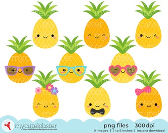 Cute Pineapples Clipart - set of pineapples, fun pineapple clip art, tropical, summer - Instant Download, Personal Use, Commercial Use, PNG