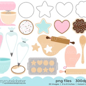 Cookie Baking Clipart Set - cookies clip art, iced cookies, baking, whisk, biscuits - Instant Download, Personal Use, Commercial Use, PNG