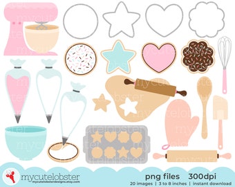 Cookie Baking Clipart Set - cookies clip art, iced cookies, baking, whisk, biscuits - Instant Download, Personal Use, Commercial Use, PNG
