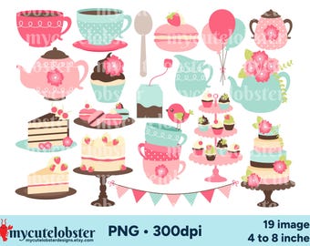 Afternoon Tea Clipart - vintage food clip art, teatime graphics, PNG Digital Download