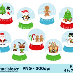 Clipart de bolas de nieve navideñas: conjunto de bolas de nieve navideñas, clip art de bolas de nieve - Descarga instantánea, uso personal, uso comercial, PNG