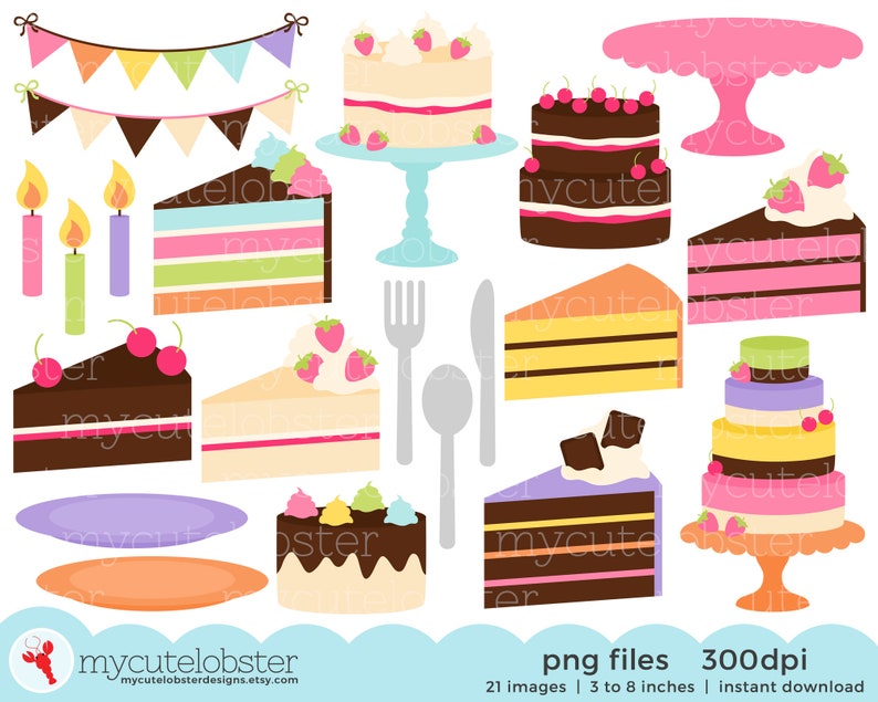Colorful Cakes Clipart Set Assorted Cakes Cake Slices Etsy