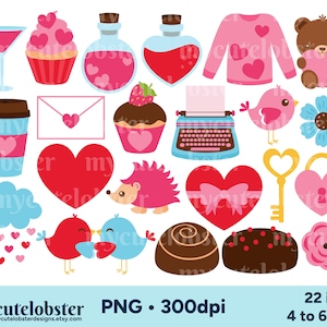 Imágenes Prediseñadas de San Valentín - amor, corazones, romance, conjunto de imágenes prediseñadas del Día de San Valentín, pájaros, oso - Descarga instantánea, Uso personal, Uso comercial, PNG