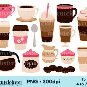 Imágenes prediseñadas de café: juego de tazas de café, granos de café, imágenes prediseñadas de cafetería, gráficos de café - Uso personal, uso comercial