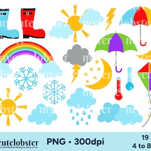 Weather Clipart, Rainbow Clipart, Sun Clipart, Rain Clipart, Weather PNG, Clouds Clipart, Personal Use, Commercial Use