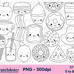 Süße Lebensmittel Sammlung Digitale Briefmarken - Lebensmittel Umrisse, Happy Food Digistempel, Linie Kunst - Sofortiger Download, Kommerzieller Gebrauch, Persönliche Nutzung, PNG