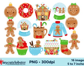 Lebkuchen Clipart - Weihnachten Clip Art, festliche Speisen Grafiken, PNG Digital Download