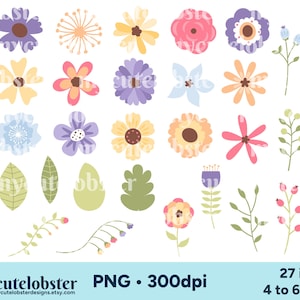 Clipart floral, Clipart fleurs, fleurs violettes, PNG floral, Clipart fleurs jaunes, boutons de fleurs, usage personnel, usage Commercial