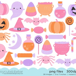 Fun Halloween Clipart - cute ghosts, pumpkins, candy, bats, halloween clipart set - Instant Download, Personal Use, Commercial Use, PNG