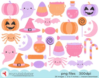 Fun Halloween Clipart - cute ghosts, pumpkins, candy, bats, halloween clipart set - Instant Download, Personal Use, Commercial Use, PNG