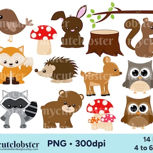 Clipart forêt - ensemble d'animaux mignons de la forêt, clipart animaux de la forêt, PNG de la forêt