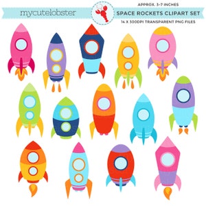 Space Rockets Clipart Set - rockets, space, clip art of flying rockets, spaceships - Instant Download, Personal Use, Commercial Use, PNG