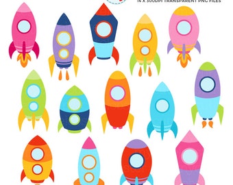 Space Rockets Clipart Set - rockets, space, clip art of flying rockets, spaceships - Instant Download, Personal Use, Commercial Use, PNG