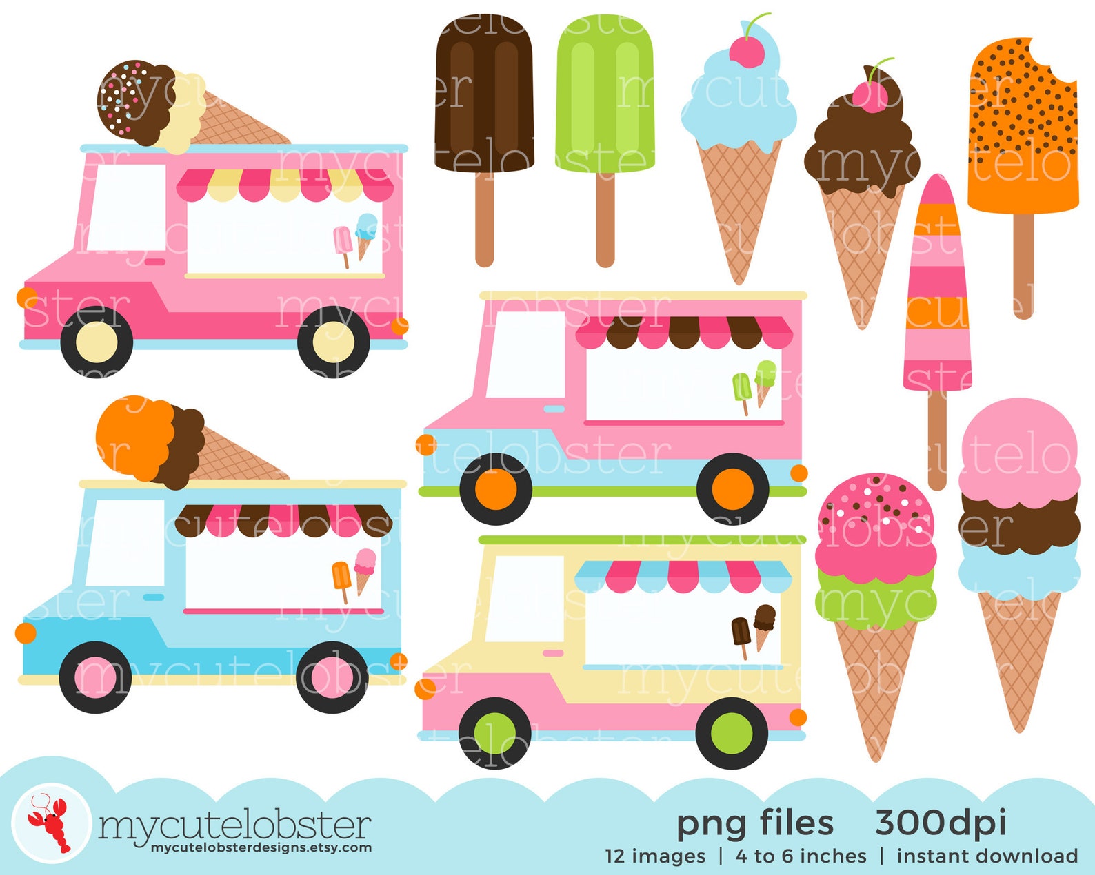Ice Cream Vans Clipart Set clip art set of ice cream vans Etsy