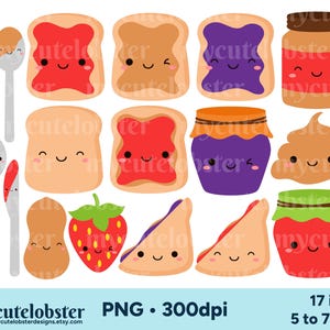 Cute Peanut Butter & Jelly Clipart - happy peanut, bread, jam, cute food clip art set- Instant Download, Personal Use, Commercial Use, PNG