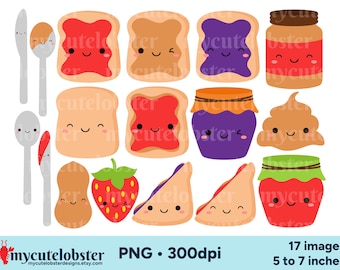 Peanut Butter Jelly Clipart - happy food clip art, sandwich graphics, PNG Digital Download
