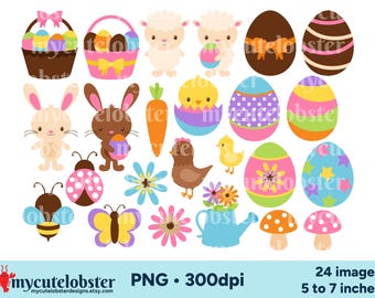 Easter Clipart - Spring clipart set, rabbit clip art, PNG Digital Download