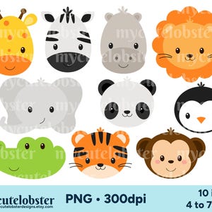 Rostos de animais selvagens clipart, animais fofos clipart, animais de safári clipart, animais PNG, rostos de animais, uso pessoal, uso comercial
