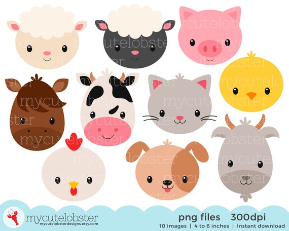 Farm Animal Faces Clipart Set Animal Faces, Farmyard, Farm, Cow.