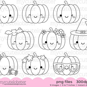 Cute Halloween Pumpkins Digital Stamps - pumpkin line art, Halloween outlines - Instant Download, Personal Use, Commercial Use, PNG