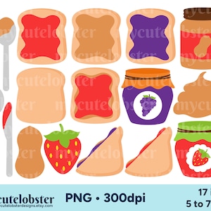 Peanut Butter & Jelly Clipart - Set von Erdnussbutter, Brot, Toast, Marmelade, Lebensmittel Clip Art - Sofortiger Download, Kommerzieller Gebrauch, PNG