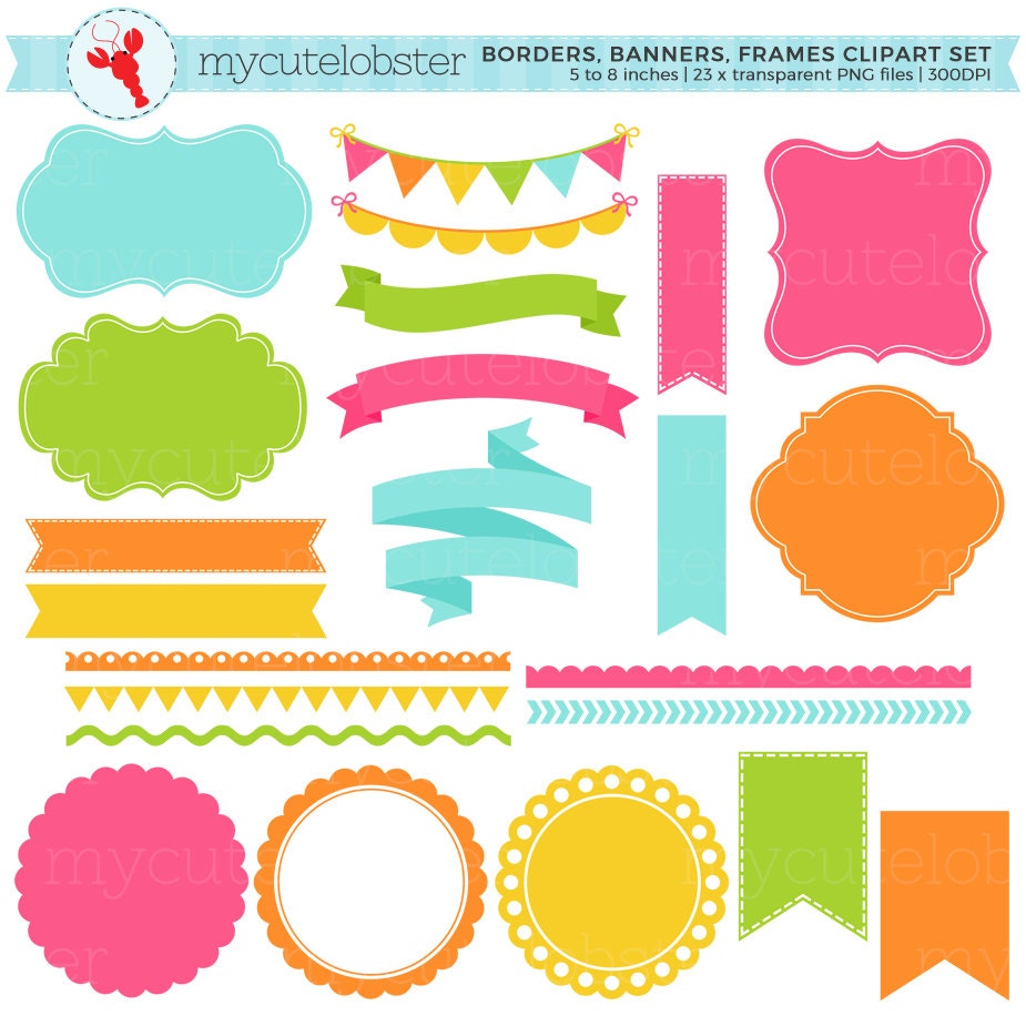 Borders Banners &amp; Frames Clipart Set frames tags borders | Etsy